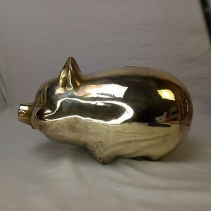 Vintage Solid Brass Piggy Bank Classic Heavy Decorative Coin Statue Polished #2